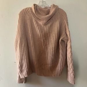 charlotte russe light pink chunky knit cowl sweater braided sleeves medium